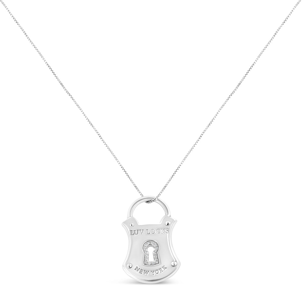 Haus of Brilliance .925 Sterling Silver 1/10 Cttw Diamond Lock Pendant 18&quot; Necklace (H-I Color, I1-I2 Clarity)