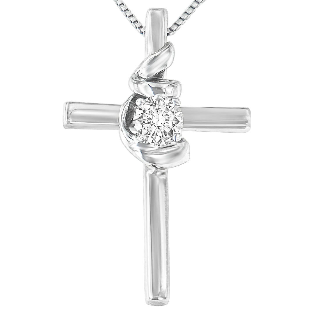 Haus of Brilliance .925 Sterling Silver Prong Set Round-Cut Solitaire Diamond Accent Cross 18&quot; Pendant Necklace (H-I Color, SI2-I1 Clarity)