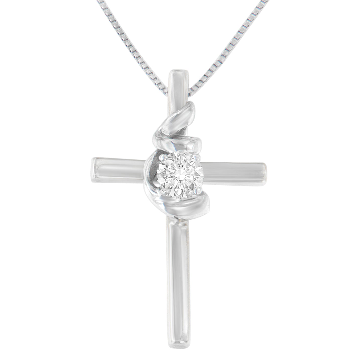 Haus of Brilliance .925 Sterling Silver Prong Set Round-Cut Solitaire Diamond Accent Cross 18" Pendant Necklace (H-I Color, SI2-I1 Clarity)