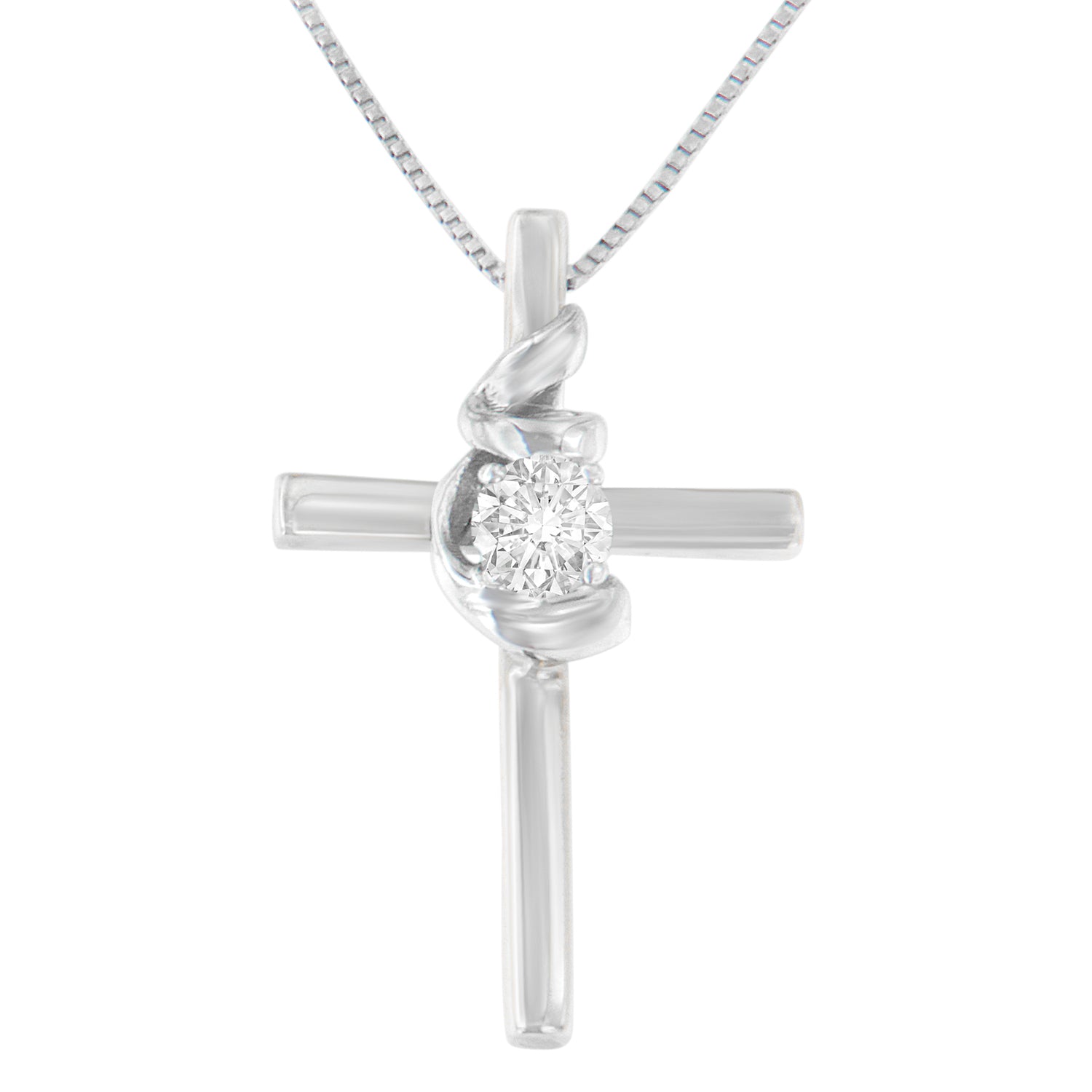 Haus of Brilliance .925 Sterling Silver Prong Set Round-Cut Solitaire Diamond Accent Cross 18&quot; Pendant Necklace (H-I Color, SI2-I1 Clarity)