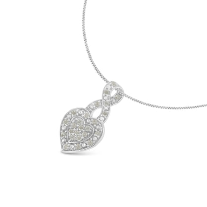 Haus of Brilliance .925 Sterling Silver 1/3 Cttw Diamond Awareness Ribbon Halo Heart 18&quot; Pendant Necklace (I-J Color, I2-I3 Clarity)