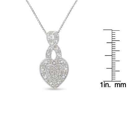 Haus of Brilliance .925 Sterling Silver 1/3 Cttw Diamond Awareness Ribbon Halo Heart 18&quot; Pendant Necklace (I-J Color, I2-I3 Clarity)