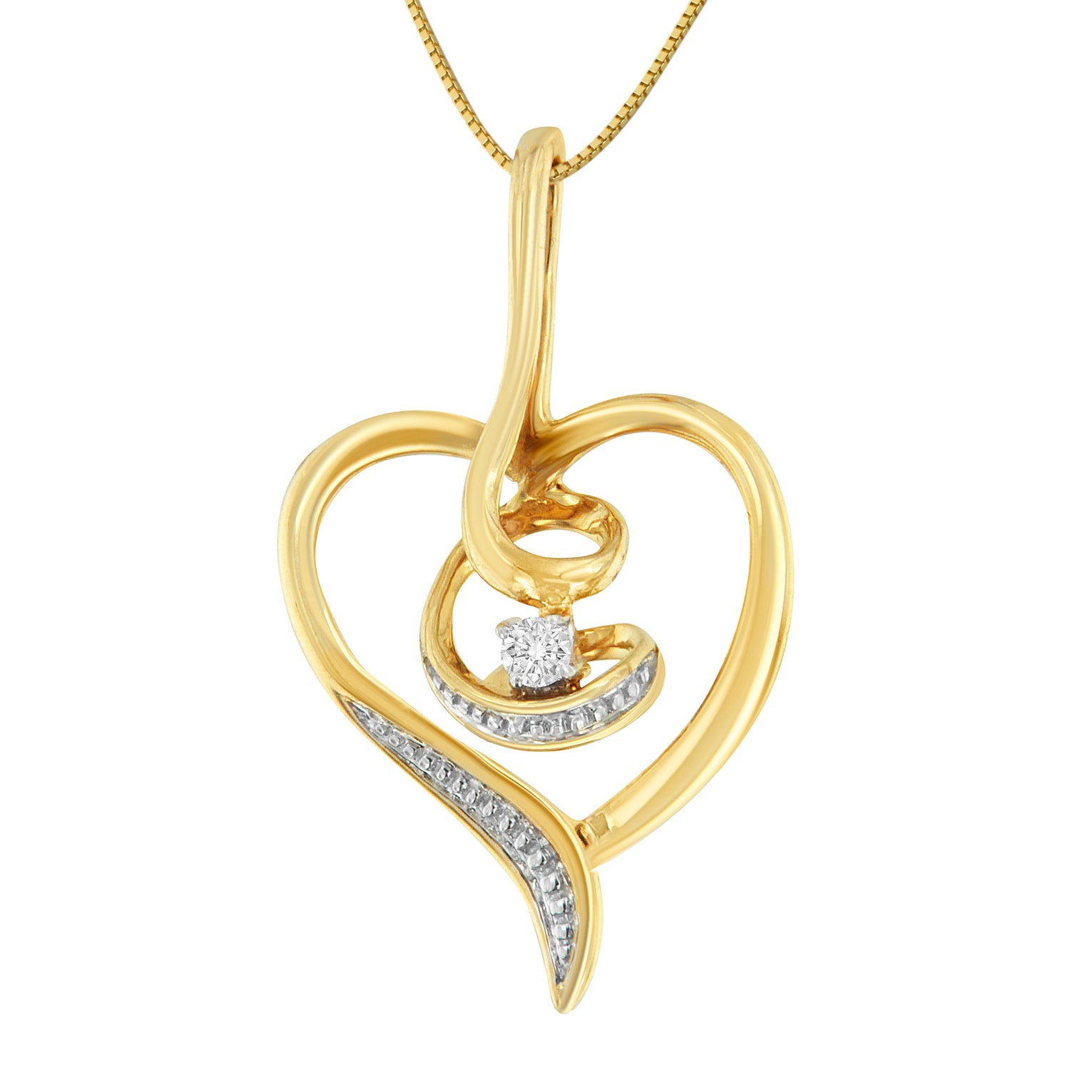 Haus of Brilliance Espira 10K Yellow Gold .03 Cttw Diamond-Accented Round-Cut Diamond Swirl Open Heart 18&quot; Pendant Necklace (I-J Color, I2-I3 Clarity)