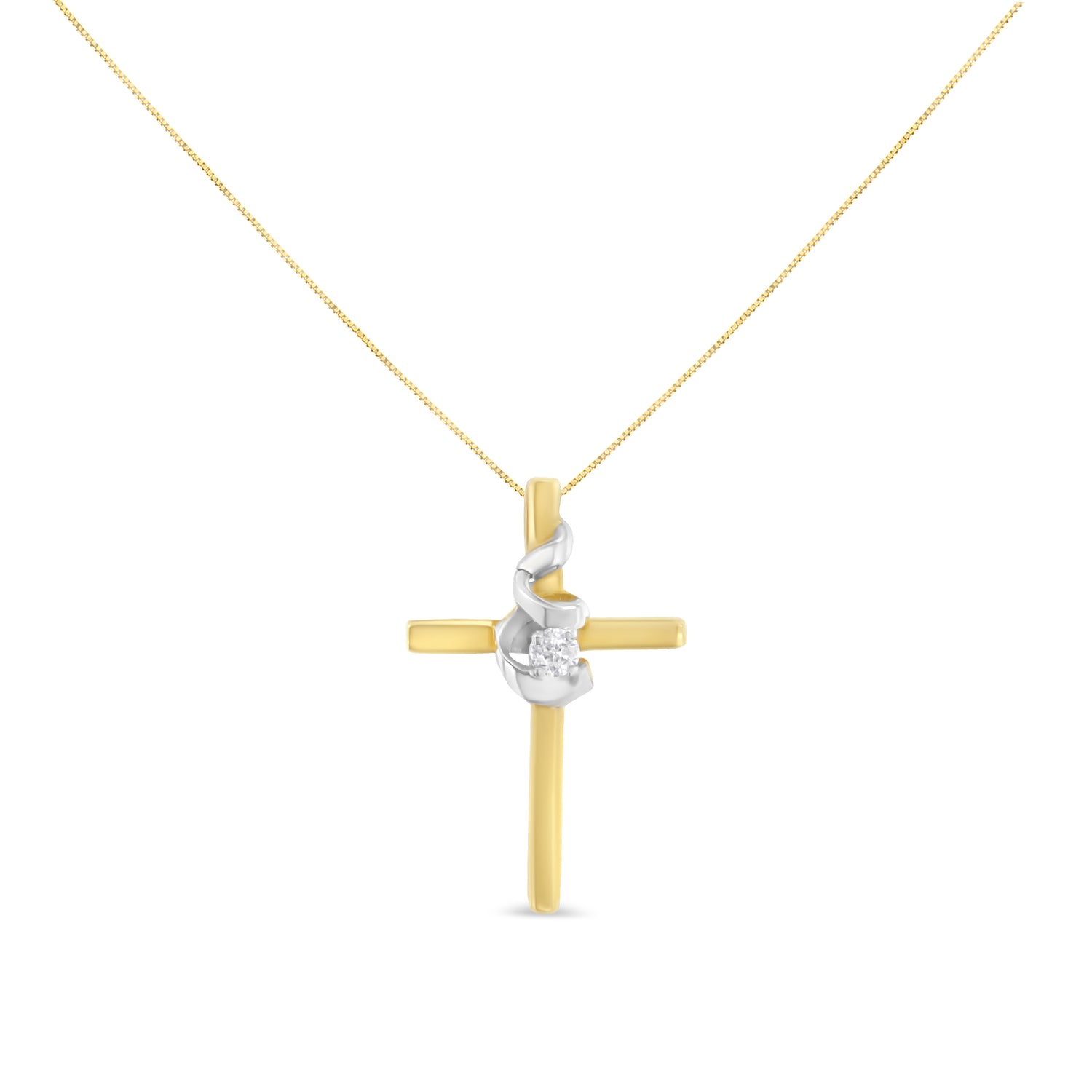 Haus of Brilliance Espira 10K Two-Tone Yellow &amp; White Gold Diamond-Accented Spiral &amp; Cross 18&quot; Pendant Necklace (J-K Color, I2-I3 Clarity)