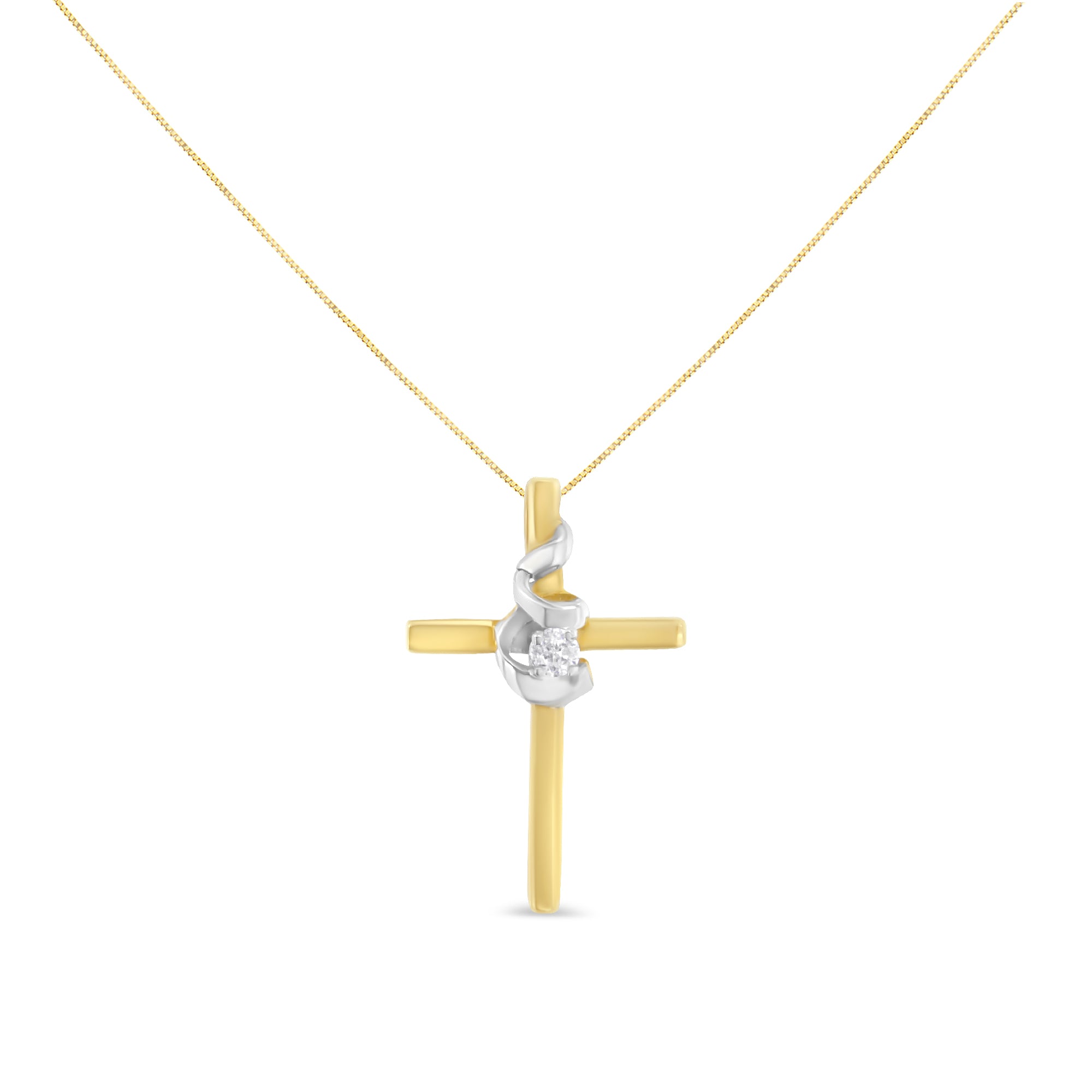 Haus of Brilliance Espira 10K Two-Tone Yellow &amp; White Gold Diamond-Accented Spiral &amp; Cross 18&quot; Pendant Necklace (J-K Color, I2-I3 Clarity)