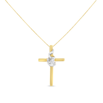 Haus of Brilliance Espira 10K Two-Tone Yellow &amp; White Gold Diamond-Accented Spiral &amp; Cross 18&quot; Pendant Necklace (J-K Color, I2-I3 Clarity)