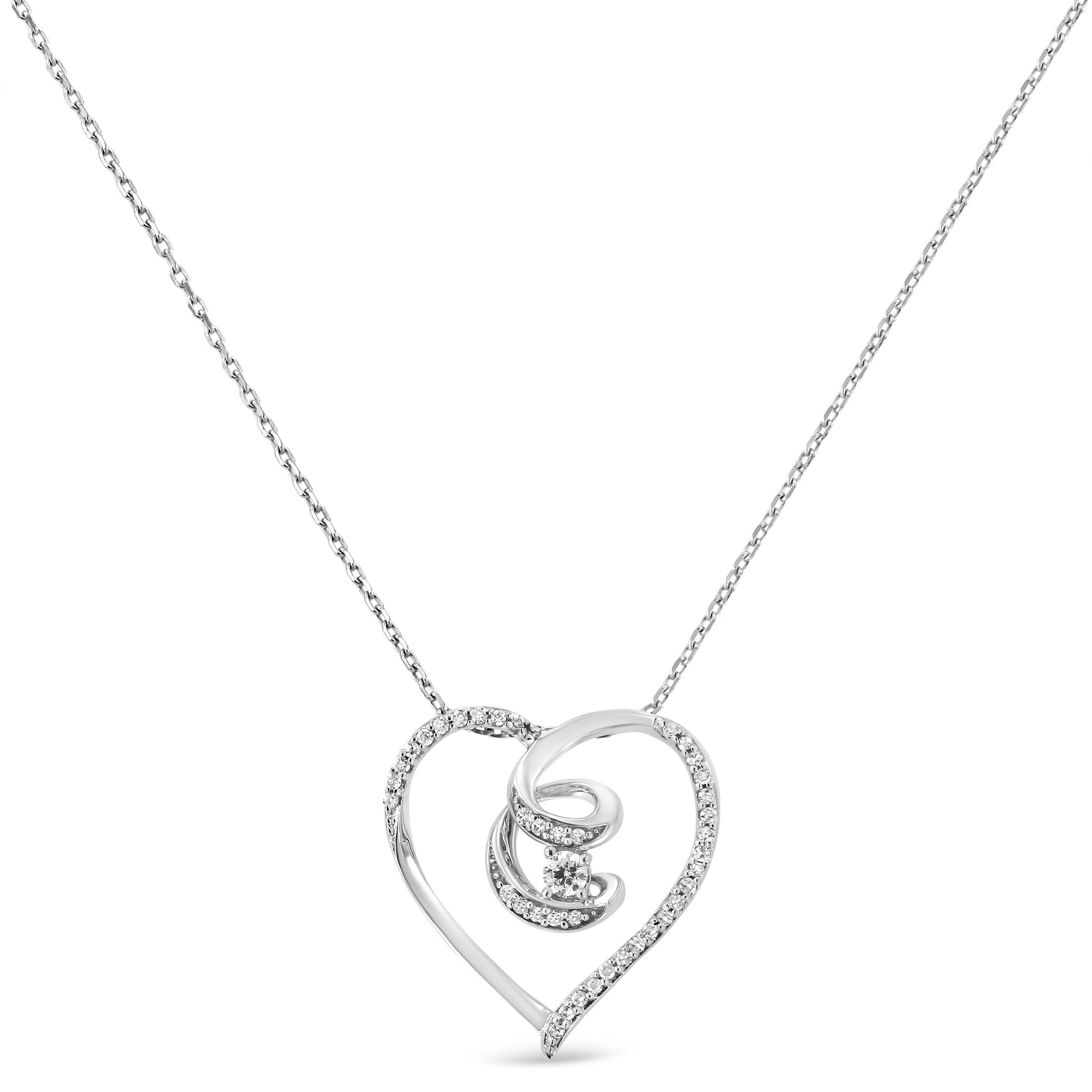 Haus of Brilliance .925 Sterling Silver 1/4 Cttw Brilliant-Cut Diamond Open Heart Twisted Awareness Ribbon 18&quot; Pendant Necklace (H-I Color, I1-I2 Clarity)