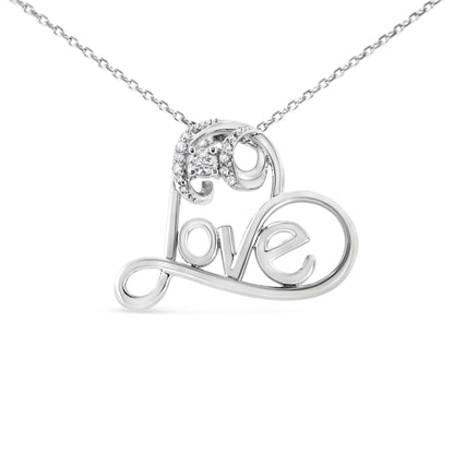 Haus of Brilliance .925 Sterling Silver 1/10 Cttw Round Brilliant-Cut Diamond Accented Open Heart with Love 18&quot; Pendant Necklace (H-I Color, I1-I2 Clarity)