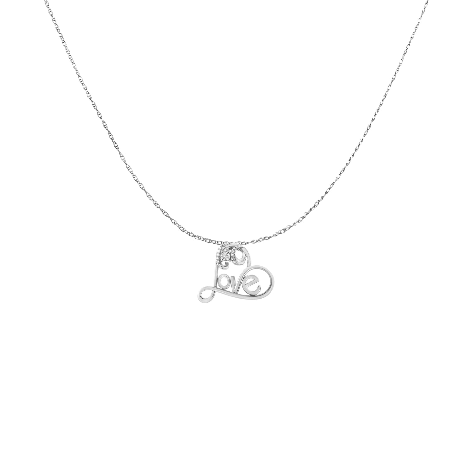 Haus of Brilliance .925 Sterling Silver 1/10 Cttw Round Brilliant-Cut Diamond Accented Open Heart with Love 18&quot; Pendant Necklace (H-I Color, I1-I2 Clarity)