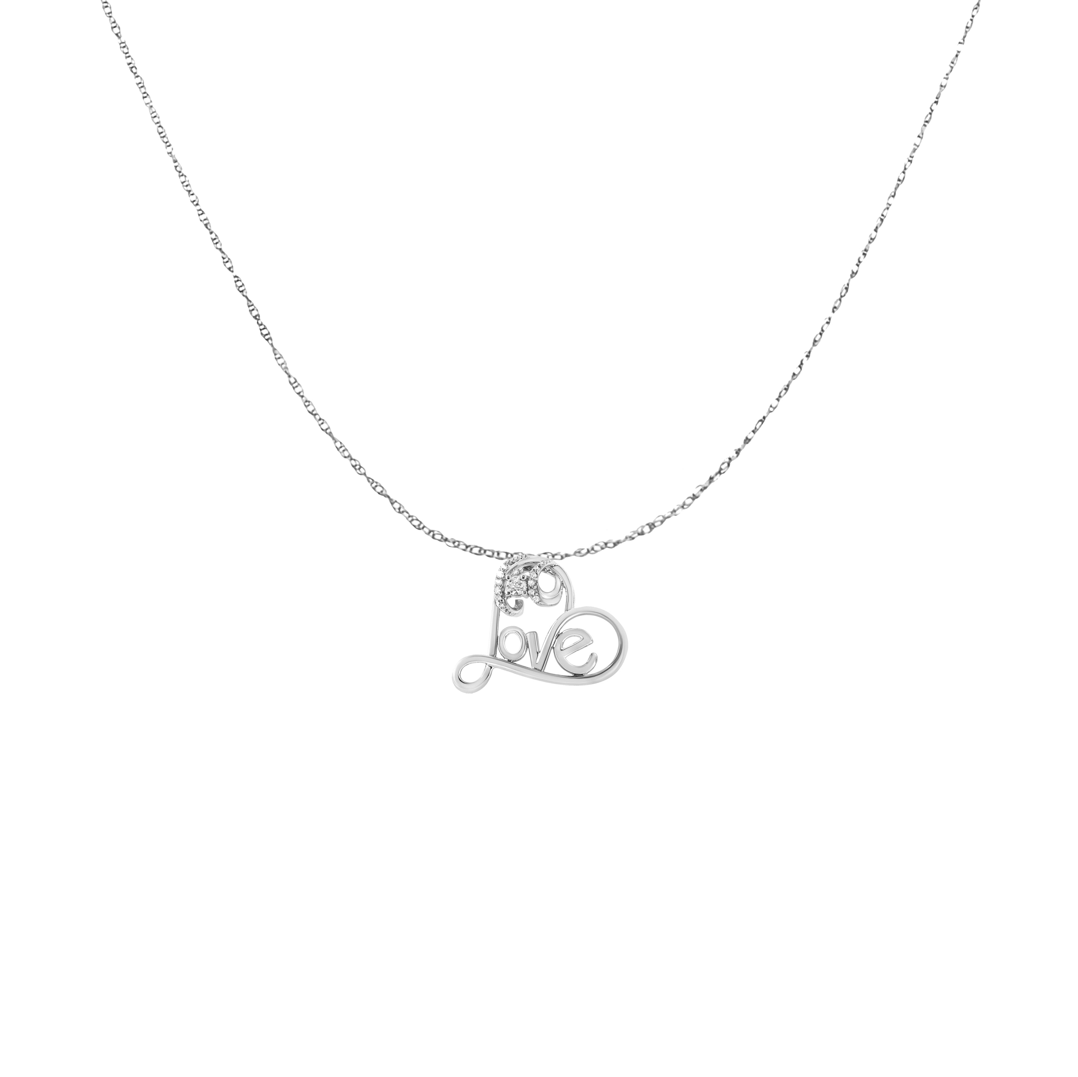 Haus of Brilliance .925 Sterling Silver 1/10 Cttw Round Brilliant-Cut Diamond Accented Open Heart with Love 18&quot; Pendant Necklace (H-I Color, I1-I2 Clarity)