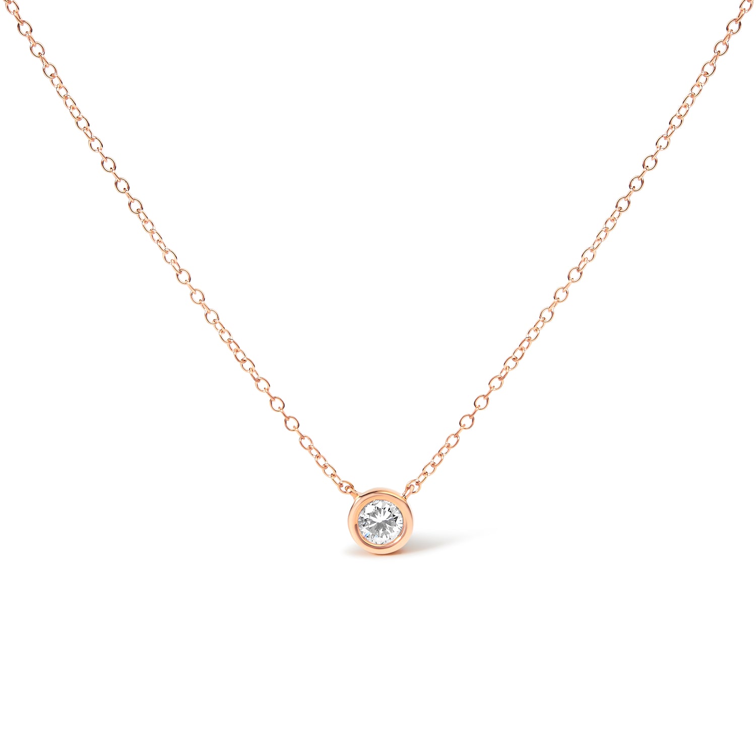 Haus of Brilliance 10K Rose Gold 1/10 Carat Round Brilliant-Cut Diamond Modern Bezel-Set Solitaire 16&quot;-18&quot; Pendant Necklace (H-I Color, SI2-I1 Clarity)