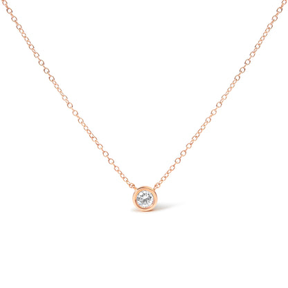 Haus of Brilliance 10K Rose Gold 1/10 Carat Round Brilliant-Cut Diamond Modern Bezel-Set Solitaire 16&quot;-18&quot; Pendant Necklace (H-I Color, SI2-I1 Clarity)