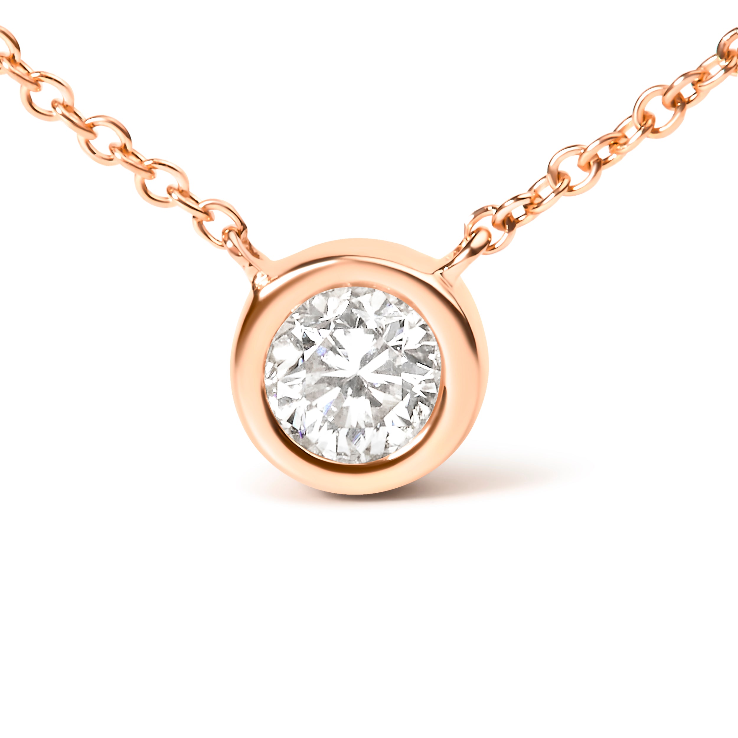 Haus of Brilliance 10K Rose Gold 1/10 Carat Round Brilliant-Cut Diamond Modern Bezel-Set Solitaire 16&quot;-18&quot; Pendant Necklace (H-I Color, SI2-I1 Clarity)