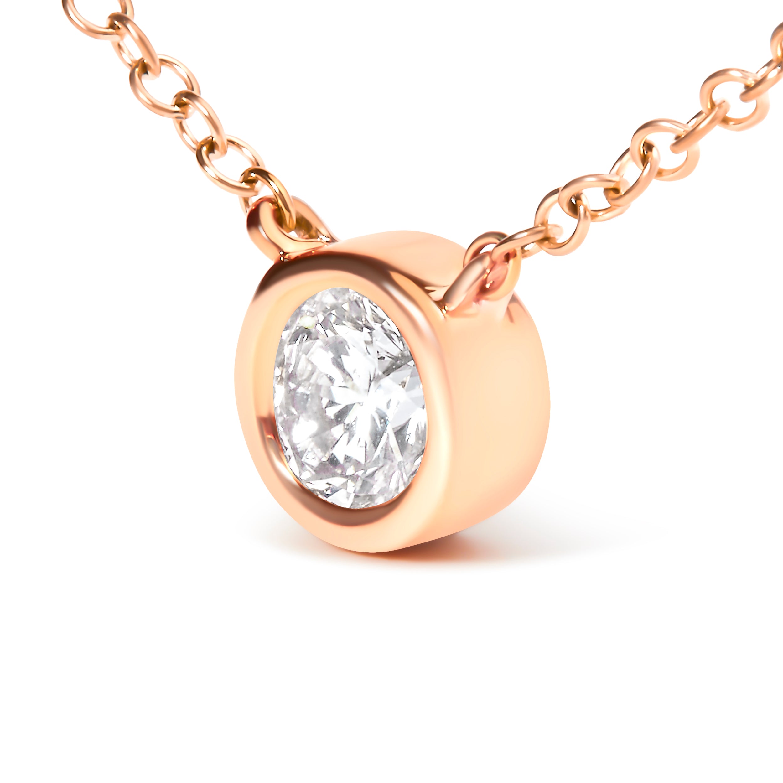 Haus of Brilliance 10K Rose Gold 1/10 Carat Round Brilliant-Cut Diamond Modern Bezel-Set Solitaire 16&quot;-18&quot; Pendant Necklace (H-I Color, SI2-I1 Clarity)