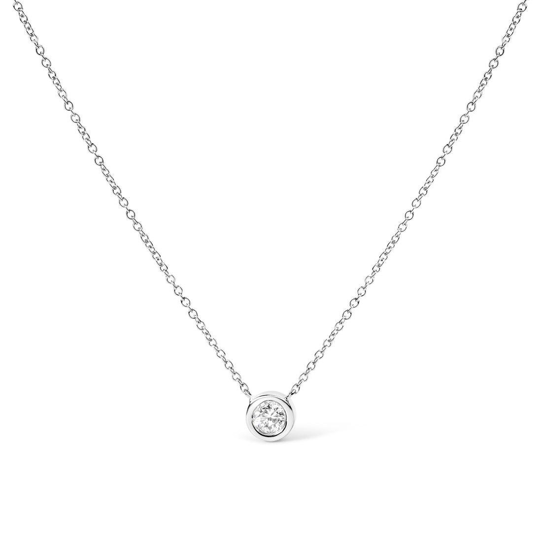 Haus of Brilliance 10K White Gold 1/10 Carat Round Brilliant-Cut Diamond Modern Bezel-Set Solitaire 16&quot;-18&quot; Pendant Necklace (H-I Color, SI2-I1 Clarity)