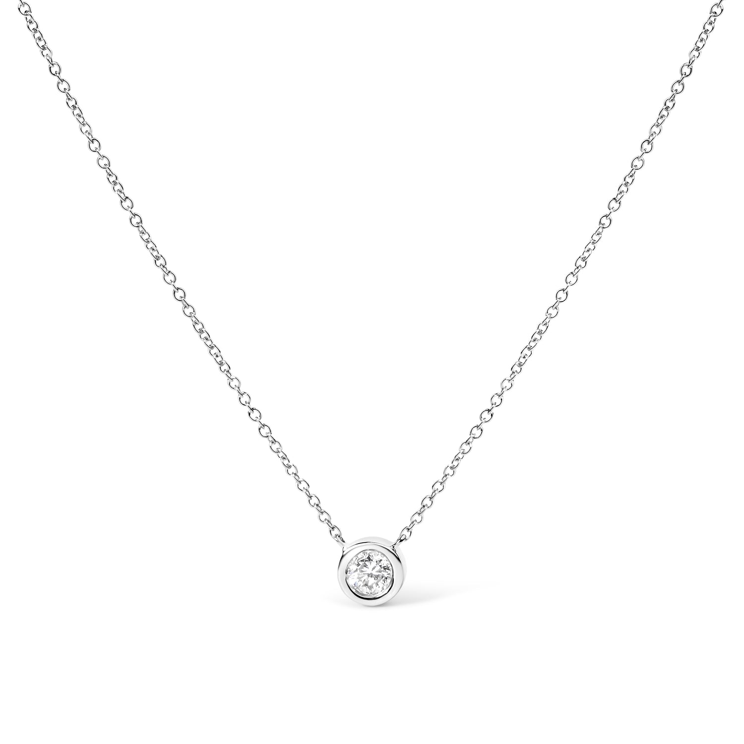 Haus of Brilliance 10K White Gold 1/10 Carat Round Brilliant-Cut Diamond Modern Bezel-Set Solitaire 16&quot;-18&quot; Pendant Necklace (H-I Color, SI2-I1 Clarity)