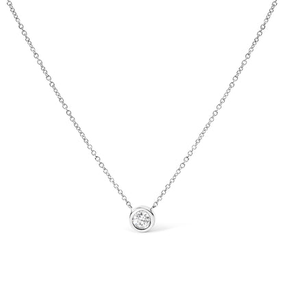 Haus of Brilliance 10K White Gold 1/10 Carat Round Brilliant-Cut Diamond Modern Bezel-Set Solitaire 16&quot;-18&quot; Pendant Necklace (H-I Color, SI2-I1 Clarity)