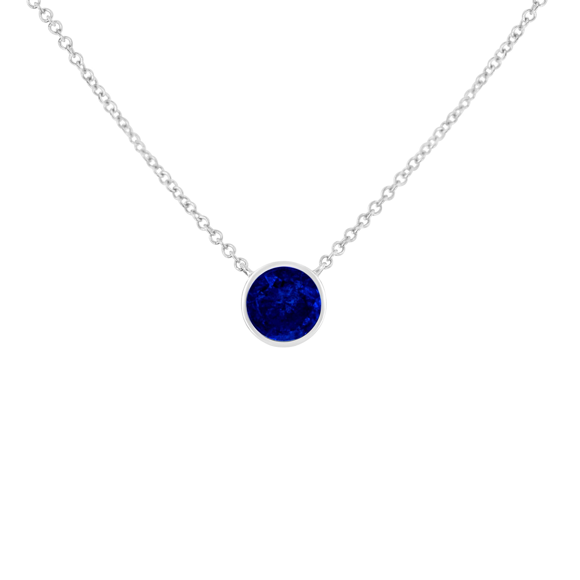 Haus of Brilliance .925 Sterling Silver 2.5mm Lab Grown Cobalt Blue Sapphire Solitaire Bezel Necklace