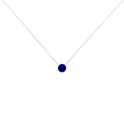 Haus of Brilliance .925 Sterling Silver 2.5mm Lab Grown Cobalt Blue Sapphire Solitaire Bezel Necklace