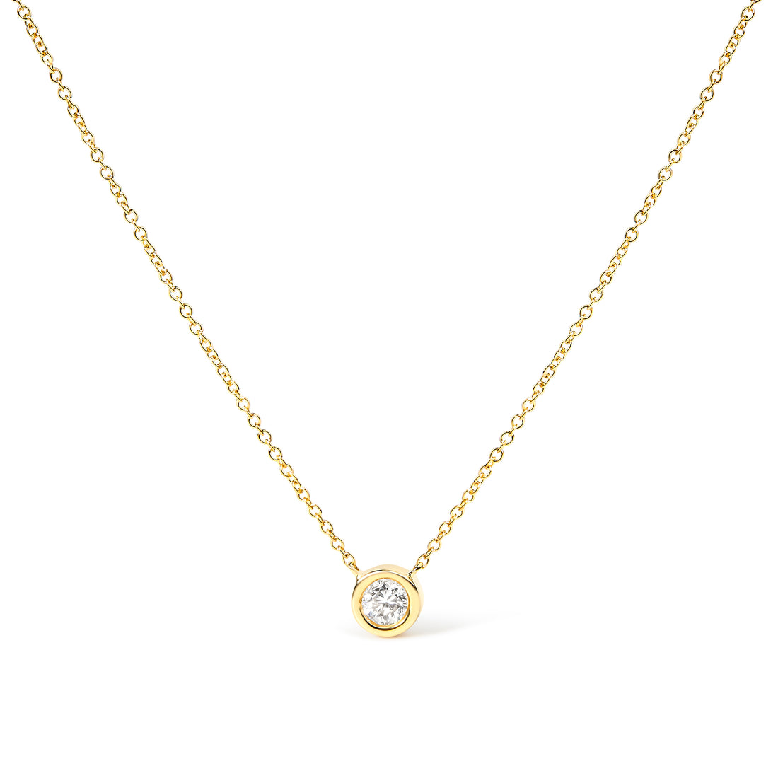 Haus of Brilliance 10K Yellow Gold 1/10 Carat Round Brilliant-Cut Diamond Modern Bezel-Set Solitaire 16&quot;-18&quot; Pendant Necklace (H-I Color, SI2-I1 Clarity)