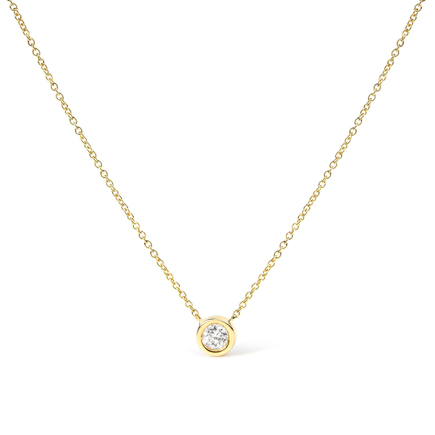 Haus of Brilliance 10K Yellow Gold 1/10 Carat Round Brilliant-Cut Diamond Modern Bezel-Set Solitaire 16&quot;-18&quot; Pendant Necklace (H-I Color, SI2-I1 Clarity)