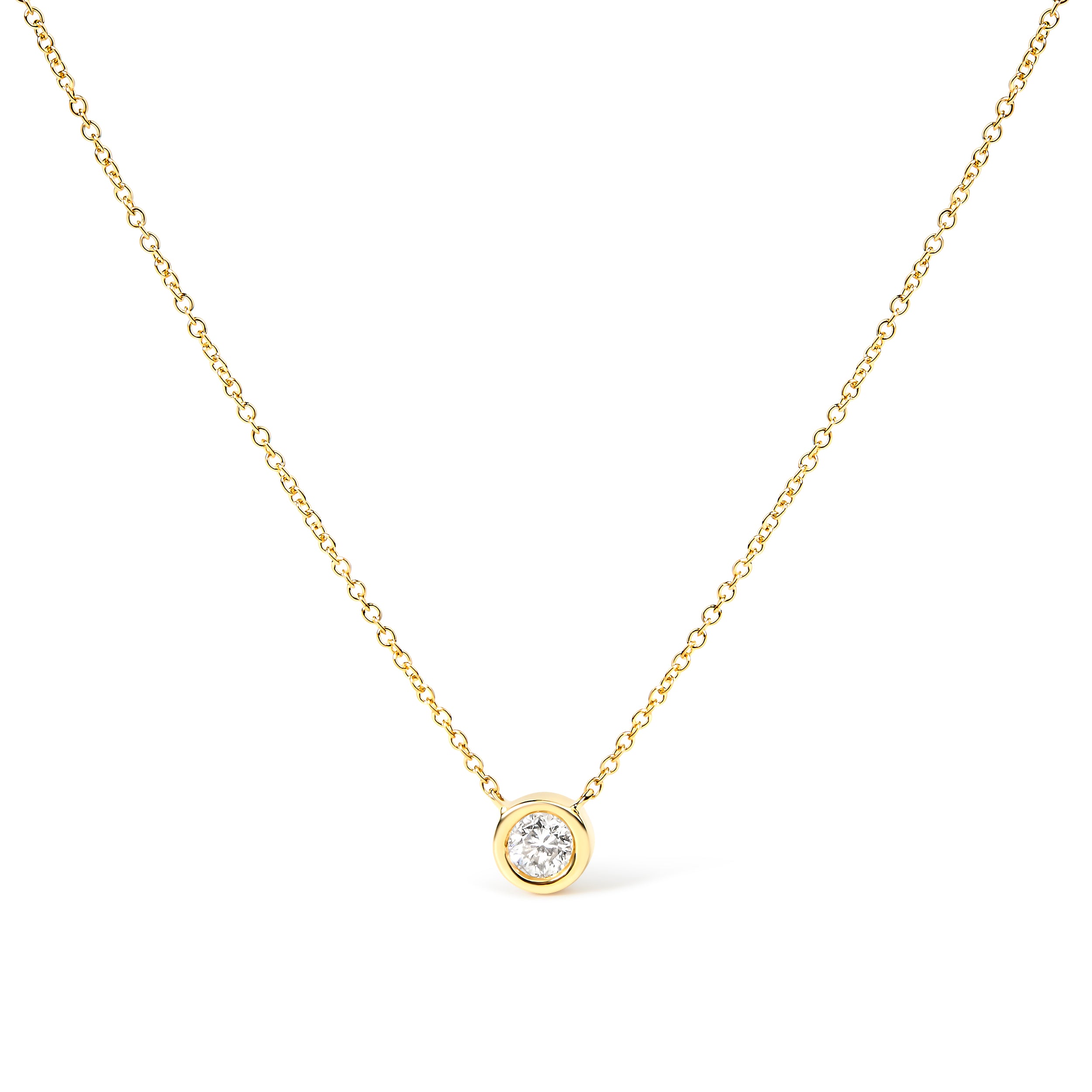 Haus of Brilliance 10K Yellow Gold 1/10 Carat Round Brilliant-Cut Diamond Modern Bezel-Set Solitaire 16&quot;-18&quot; Pendant Necklace (H-I Color, SI2-I1 Clarity)