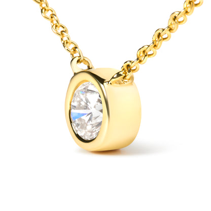 Haus of Brilliance 10K Yellow Gold 1/10 Carat Round Brilliant-Cut Diamond Modern Bezel-Set Solitaire 16&quot;-18&quot; Pendant Necklace (H-I Color, SI2-I1 Clarity)