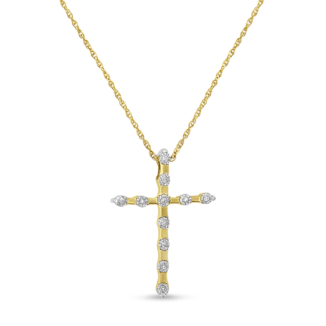 Haus of Brilliance 14K Yellow Gold Plated .925 Sterling Silver Miracle Set Diamond Accent Cross 18&quot; Pendant Necklace (H-I Color, I2 Clarity)
