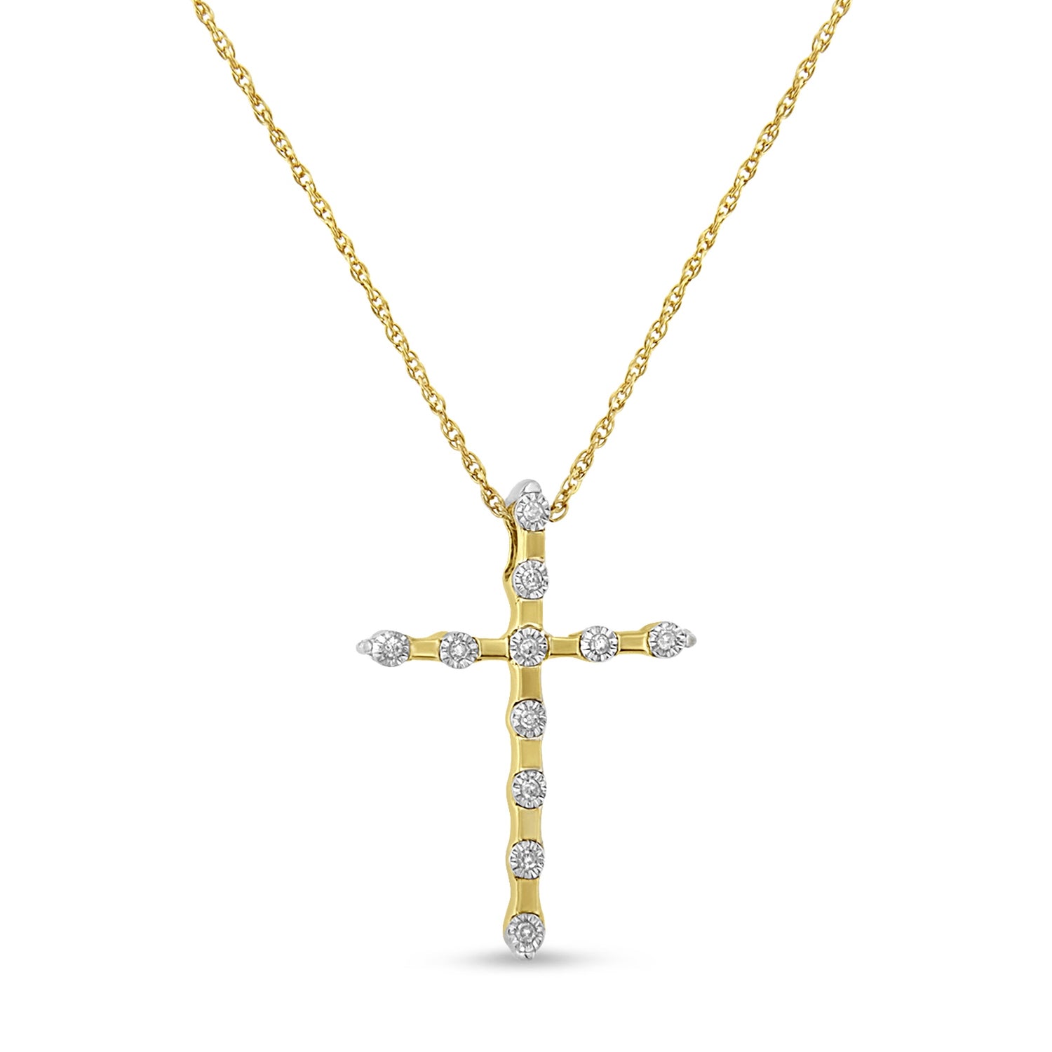 Haus of Brilliance 14K Yellow Gold Plated .925 Sterling Silver Miracle Set Diamond Accent Cross 18&quot; Pendant Necklace (H-I Color, I2 Clarity)