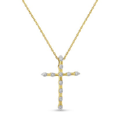 Haus of Brilliance 14K Yellow Gold Plated .925 Sterling Silver Miracle Set Diamond Accent Cross 18&quot; Pendant Necklace (H-I Color, I2 Clarity)