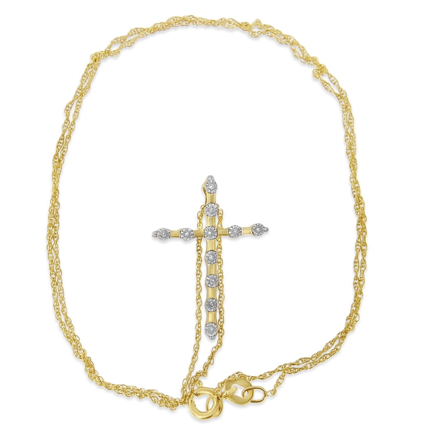 Haus of Brilliance 14K Yellow Gold Plated .925 Sterling Silver Miracle Set Diamond Accent Cross 18&quot; Pendant Necklace (H-I Color, I2 Clarity)