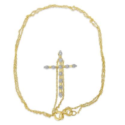 Haus of Brilliance 14K Yellow Gold Plated .925 Sterling Silver Miracle Set Diamond Accent Cross 18&quot; Pendant Necklace (H-I Color, I2 Clarity)