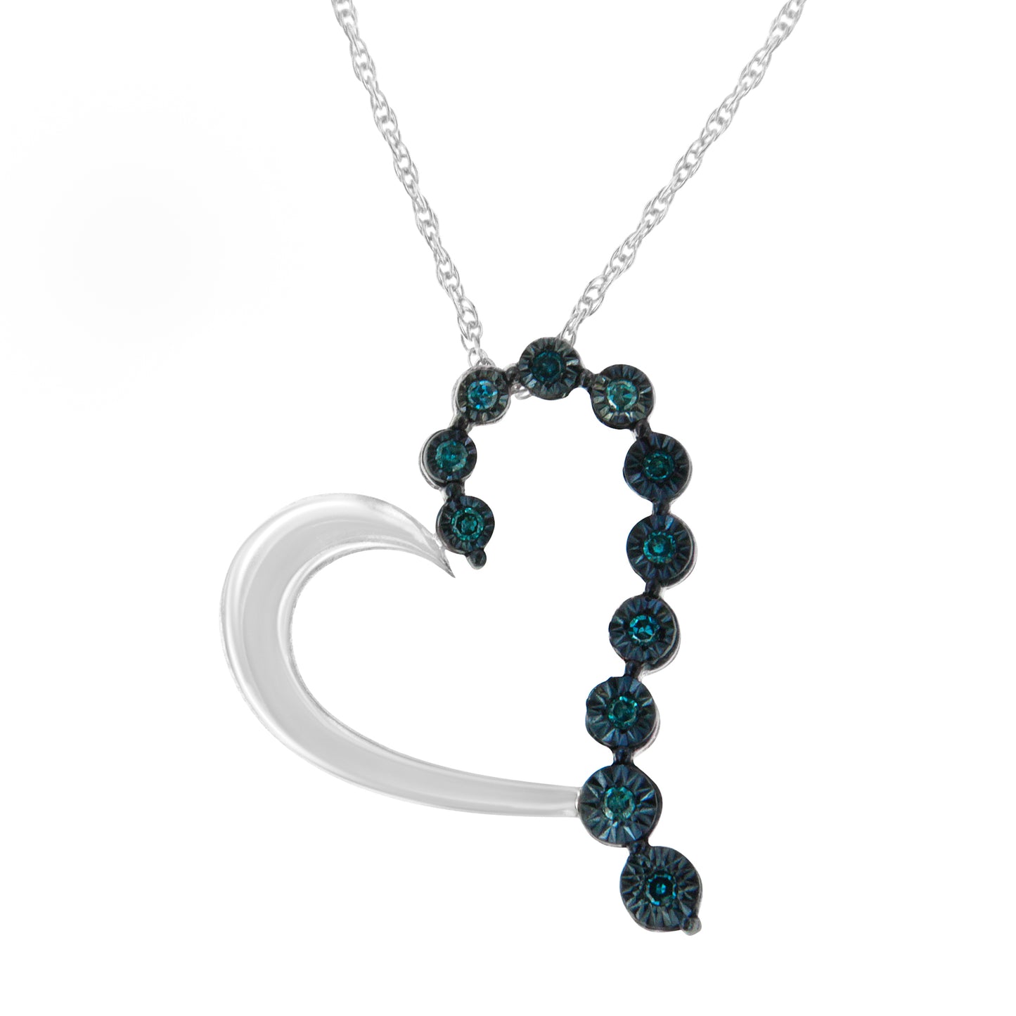 Haus of Brilliance .925 Sterling Silver 1/10 Cttw Diamond Miracle-Set Open Heart 18" Pendant Necklace (Enhanced Blue Color, I2-I3 Clarity)