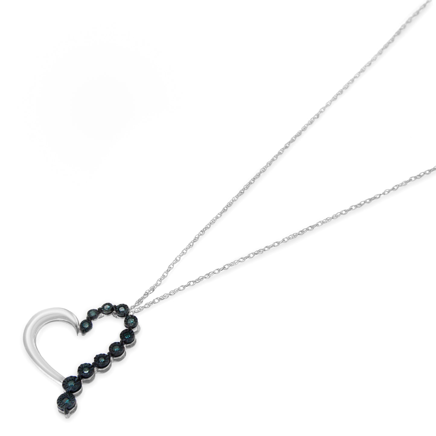 Haus of Brilliance .925 Sterling Silver 1/10 Cttw Diamond Miracle-Set Open Heart 18" Pendant Necklace (Enhanced Blue Color, I2-I3 Clarity)