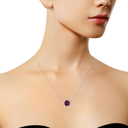 Haus of Brilliance .925 Sterling Silver Bezel Set 3.5mm Created Amethyst Gemstone Solitaire 18&quot; Pendant Necklace