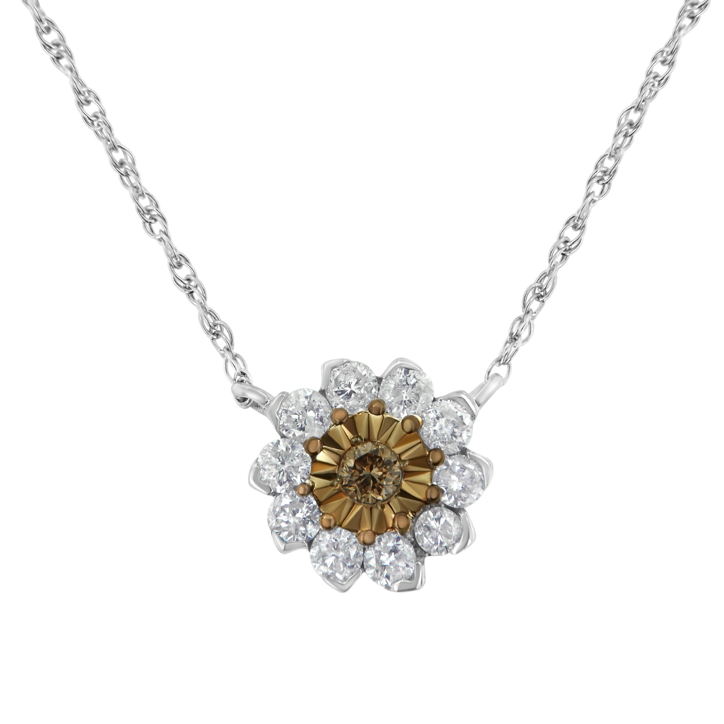 Haus of Brilliance Brown Rhodium over .925 Sterling Silver 1/2 Cttw Diamond Miracle Plate Flower Cluster 18" Pendant Necklace (Champagne and I-J Color, I1-I2 Clarity)