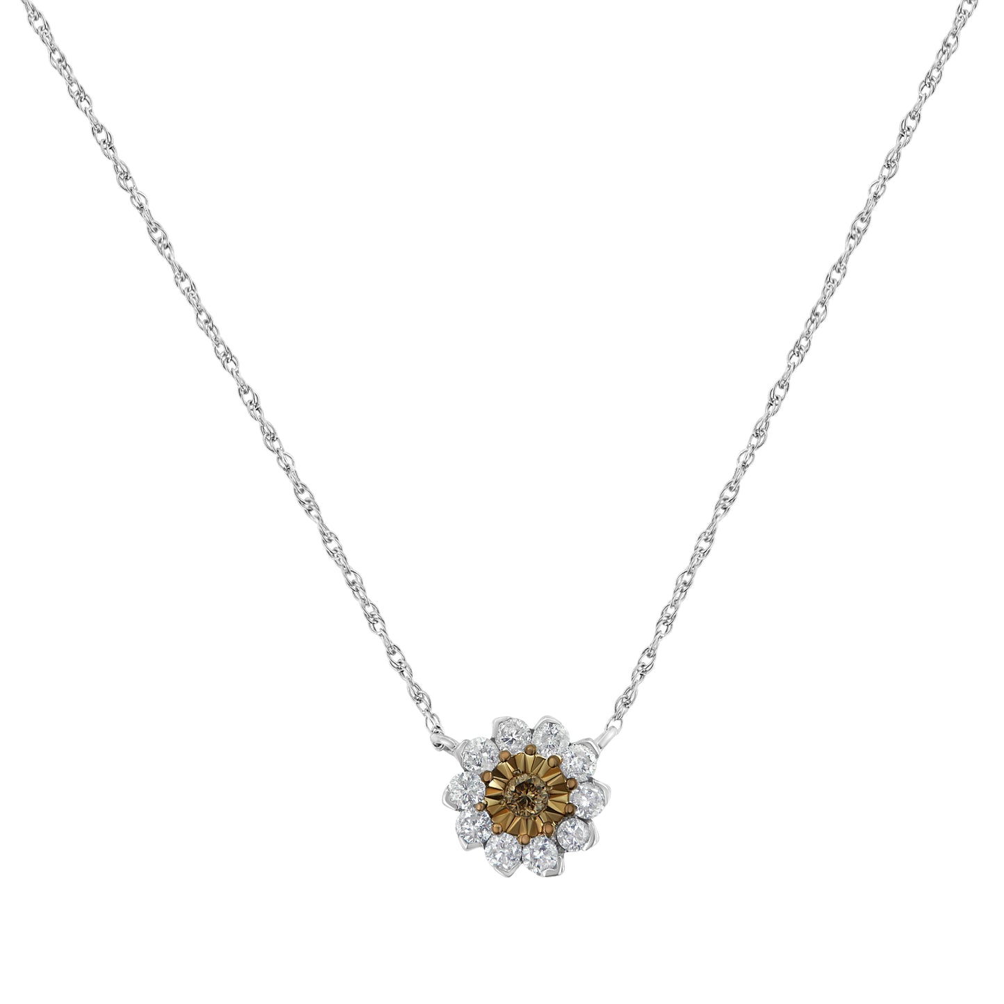 Haus of Brilliance Brown Rhodium over .925 Sterling Silver 1/2 Cttw Diamond Miracle Plate Flower Cluster 18" Pendant Necklace (Champagne and I-J Color, I1-I2 Clarity)