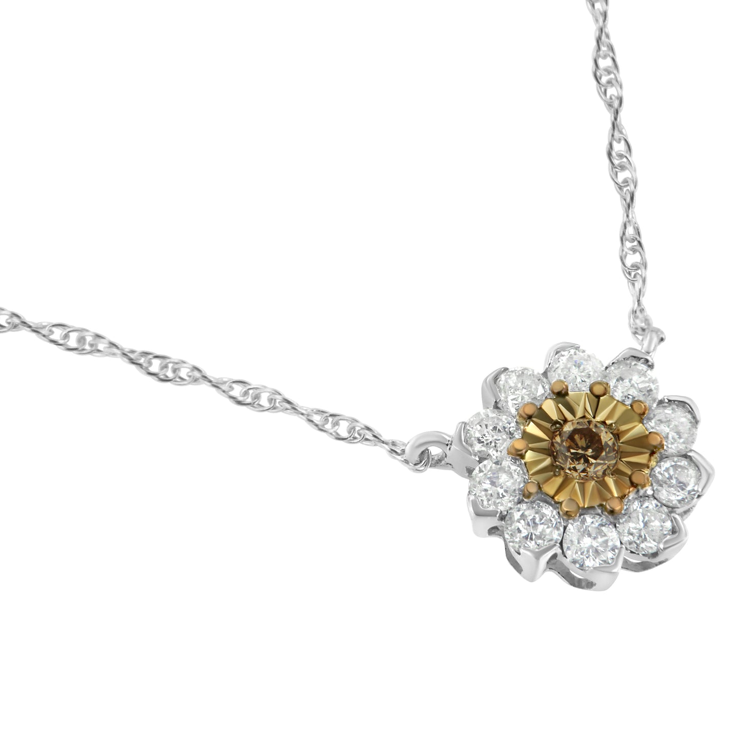 Haus of Brilliance Brown Rhodium over .925 Sterling Silver 1/2 Cttw Diamond Miracle Plate Flower Cluster 18" Pendant Necklace (Champagne and I-J Color, I1-I2 Clarity)