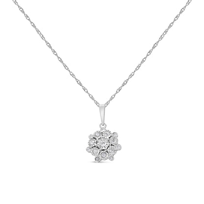 Haus of Brilliance .925 Sterling Silver 1/4 cttw Diamond Floral Cluster Pendant Necklace (I-J, I2-I3)