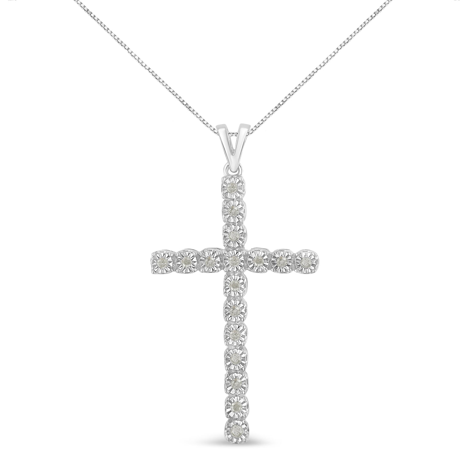 Haus of Brilliance .925 Sterling Silver 1/4 Cttw Diamond Miracle Set Cross Unisex Pendant Necklace 18&quot; (I-J Color, I3 Clarity)