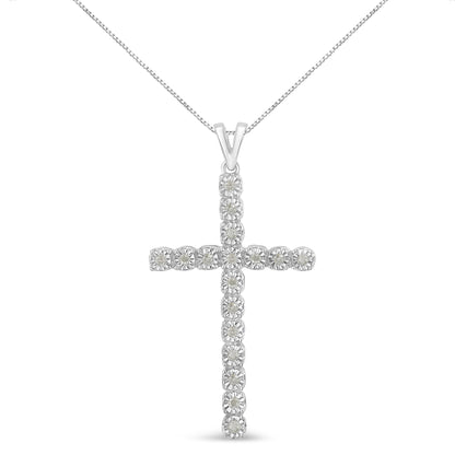 Haus of Brilliance .925 Sterling Silver 1/4 Cttw Diamond Miracle Set Cross Unisex Pendant Necklace 18&quot; (I-J Color, I3 Clarity)