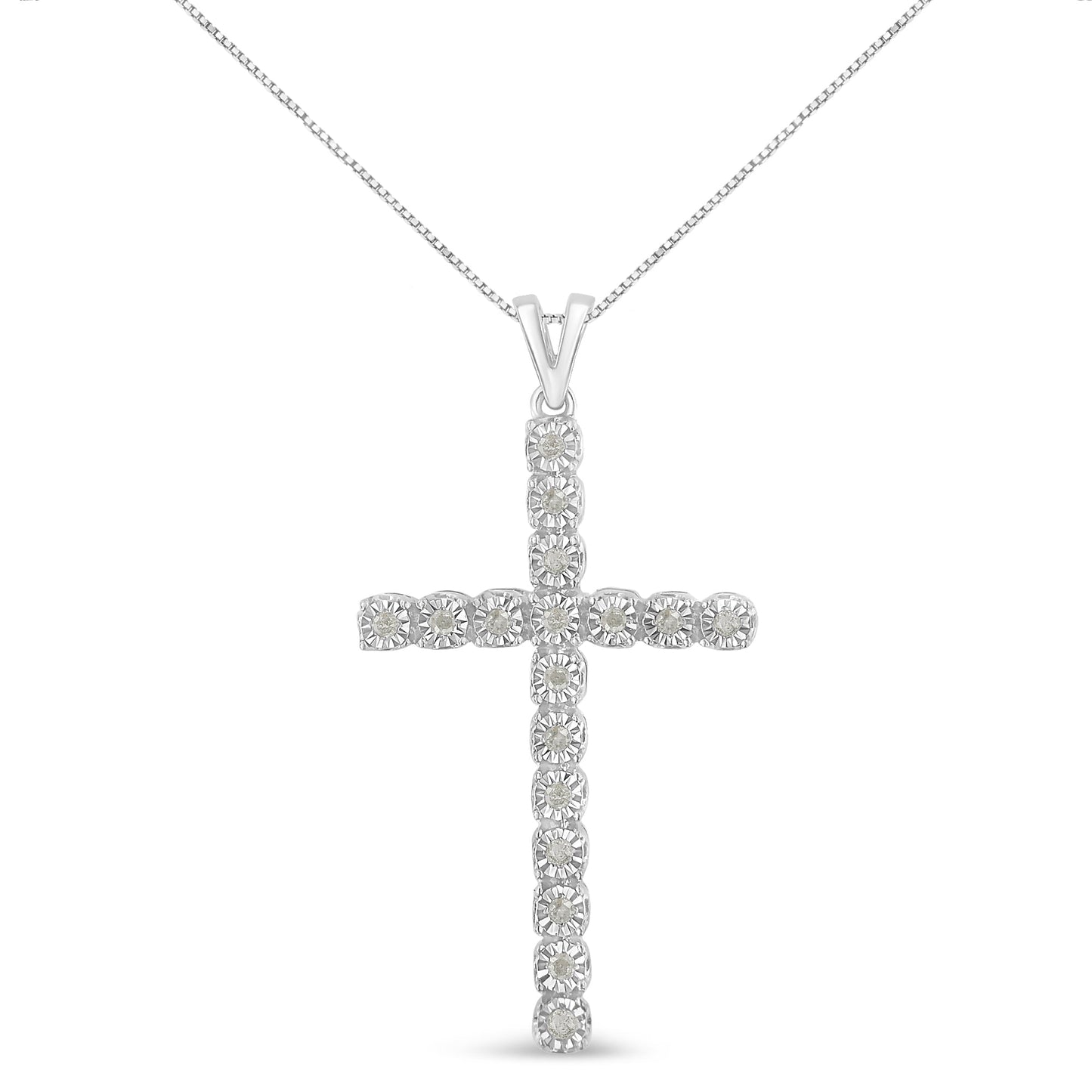 Haus of Brilliance .925 Sterling Silver 1/4 Cttw Diamond Miracle Set Cross Unisex Pendant Necklace 18" (I-J Color, I3 Clarity)