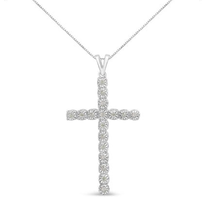 Haus of Brilliance .925 Sterling Silver 1/4 Cttw Diamond Miracle Set Cross Unisex Pendant Necklace 18&quot; (I-J Color, I3 Clarity)