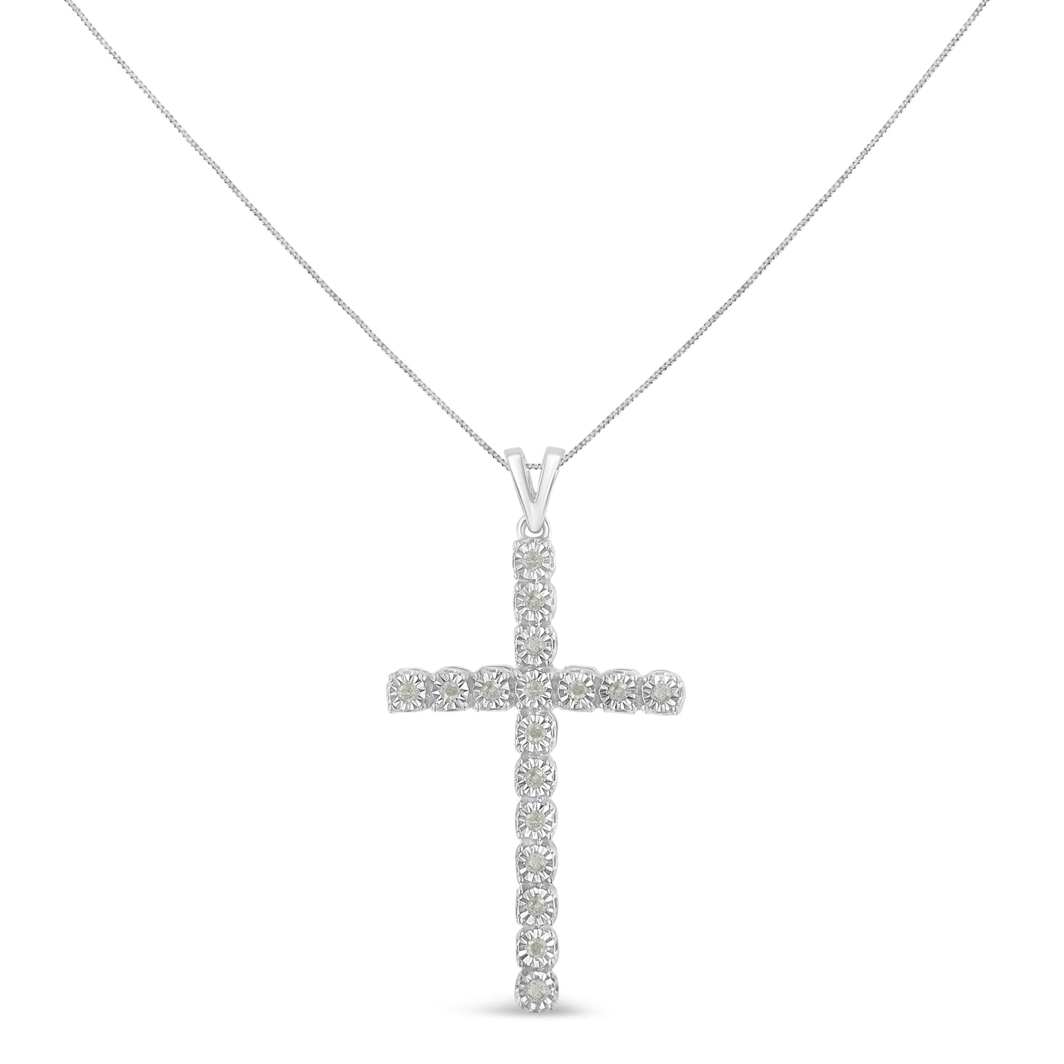 Haus of Brilliance .925 Sterling Silver 1/4 Cttw Diamond Miracle Set Cross Unisex Pendant Necklace 18&quot; (I-J Color, I3 Clarity)