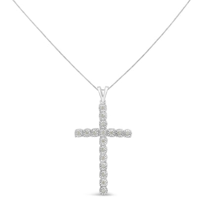 Haus of Brilliance .925 Sterling Silver 1/4 Cttw Diamond Miracle Set Cross Unisex Pendant Necklace 18&quot; (I-J Color, I3 Clarity)