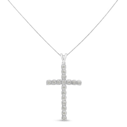 Haus of Brilliance .925 Sterling Silver 1/4 Cttw Diamond Miracle Set Cross Unisex Pendant Necklace 18&quot; (I-J Color, I3 Clarity)