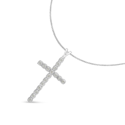 Haus of Brilliance .925 Sterling Silver 1/4 Cttw Diamond Miracle Set Cross Unisex Pendant Necklace 18&quot; (I-J Color, I3 Clarity)