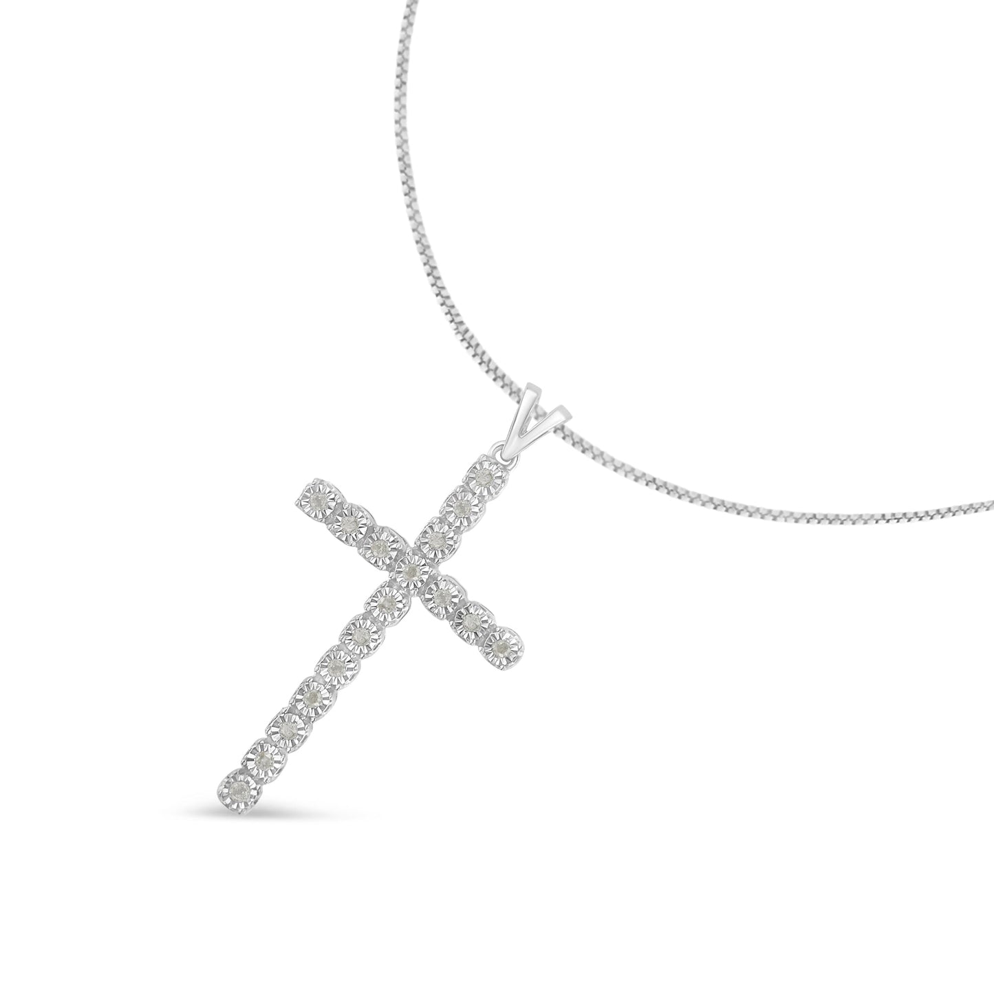 Haus of Brilliance .925 Sterling Silver 1/4 Cttw Diamond Miracle Set Cross Unisex Pendant Necklace 18" (I-J Color, I3 Clarity)