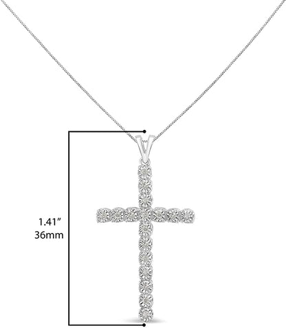Haus of Brilliance .925 Sterling Silver 1/4 Cttw Diamond Miracle Set Cross Unisex Pendant Necklace 18&quot; (I-J Color, I3 Clarity)