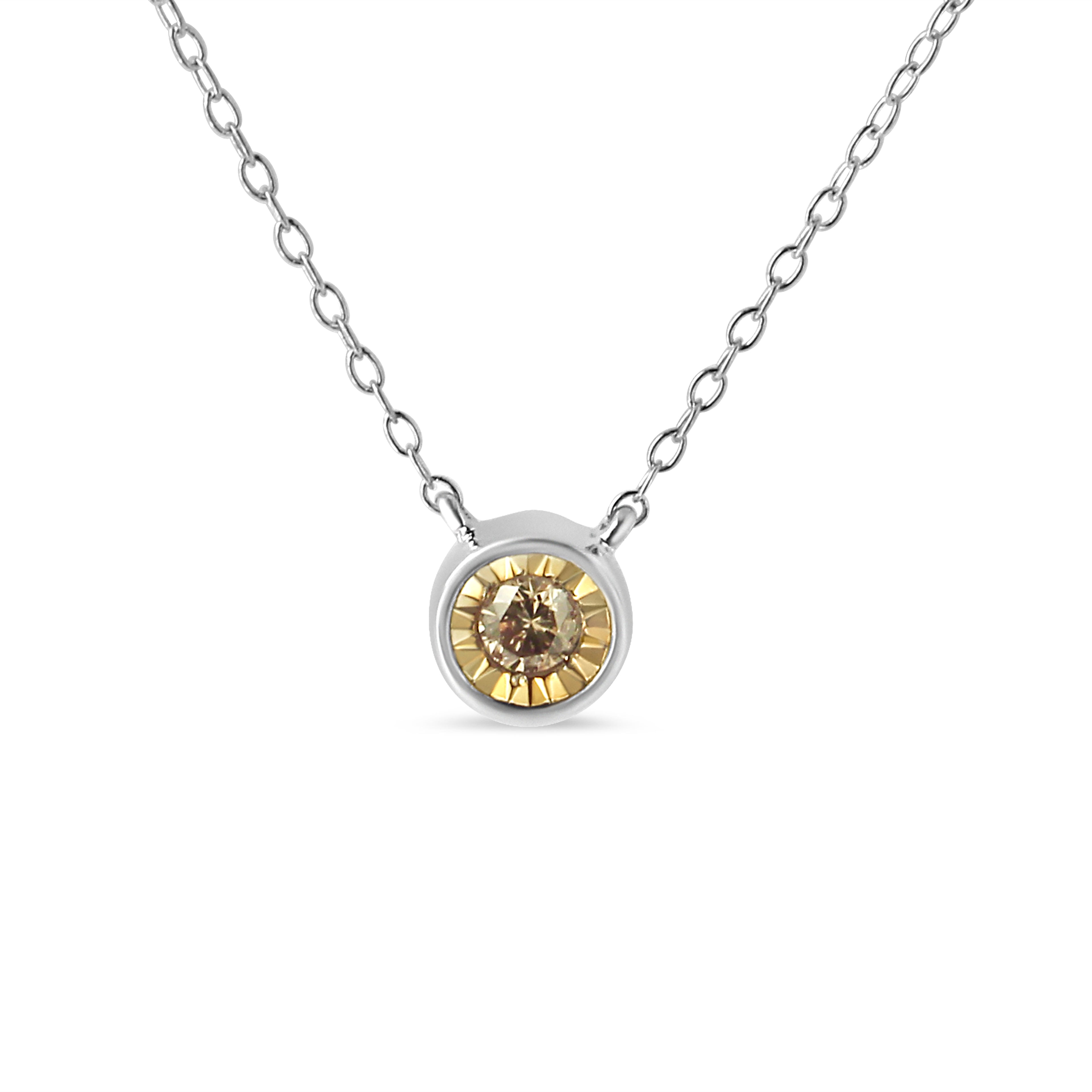 Haus of Brilliance .925 Sterling Silver 1/5 Cttw Bezel Set Champagne Diamond Solitaire 18&quot; Pendant Necklace (K-L Color, I1-I2 Clarity)